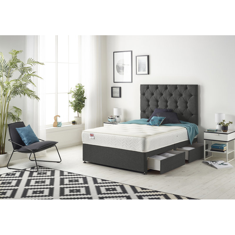 Copple Coilsprung Divan Bed Set, Single (3'), Charcoal, 2 Drawers