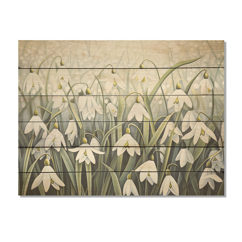 Snowdrops Moonlit Whispers - Snowdrops, art sur bois de pin naturel, H 10 po x l 20 po