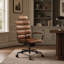 Fauteuil de bureau rétro Calan en cuir pleine fleur brun avec fonction massage par vibration et inclinaison, idéal pour le confort et la détente.-810677933