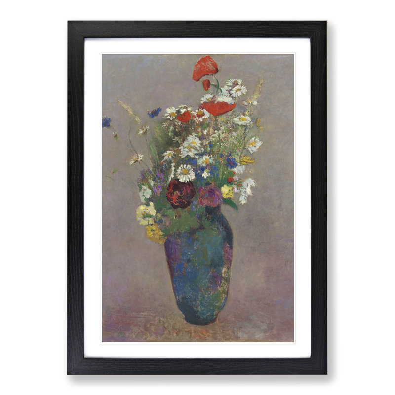 Vase of Flowers Vol.8 by Odilon Redon - Picture Frame Painting, 65cm H x 48cm W x 2cm D, Black Framed