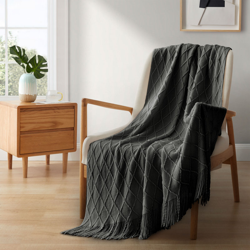 Jeté doux tricoté - Jeté douillet et confortable, couverture de canapé décorative, 50 po x 60 po, Gris carbone