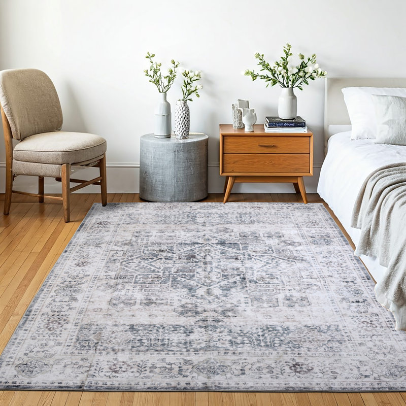 Winston Porter Grey/Soft Taupe Machine Washable Area Rug – Non-Slip, Stain Resistant, GRS Certified, for Bedroom, Living & Dining
