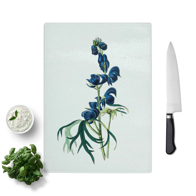 Tempered Glass Wolfsbane Flowers Illustration Chopping Board, 28.5 cm W x 39 cm L