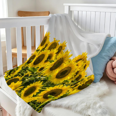 Yellow Ultra Soft Flannel Fleece Throw Blanket,Ripe Sunflower Flowers Single-Sided Print