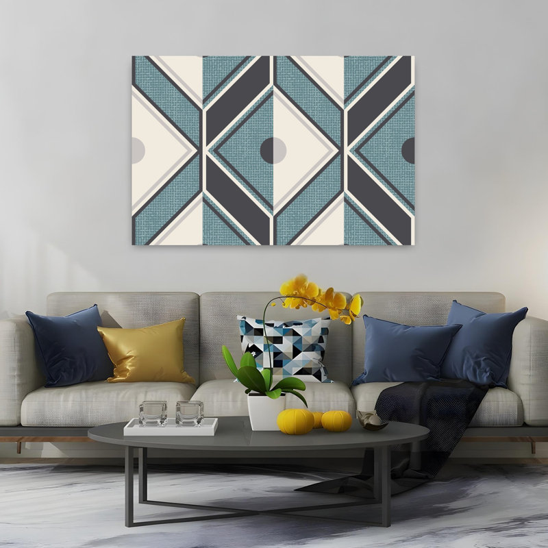 Art contemporain contemporain, Bleu / noir / ivoire, H 40 po x l 60 po
