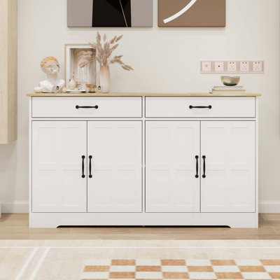 Farmhouse Buffet Cabinet Storage Sideboard With 2 Drawers And 4 Doors For Dining Living Room Kitchen Cupboard by Winston Porter