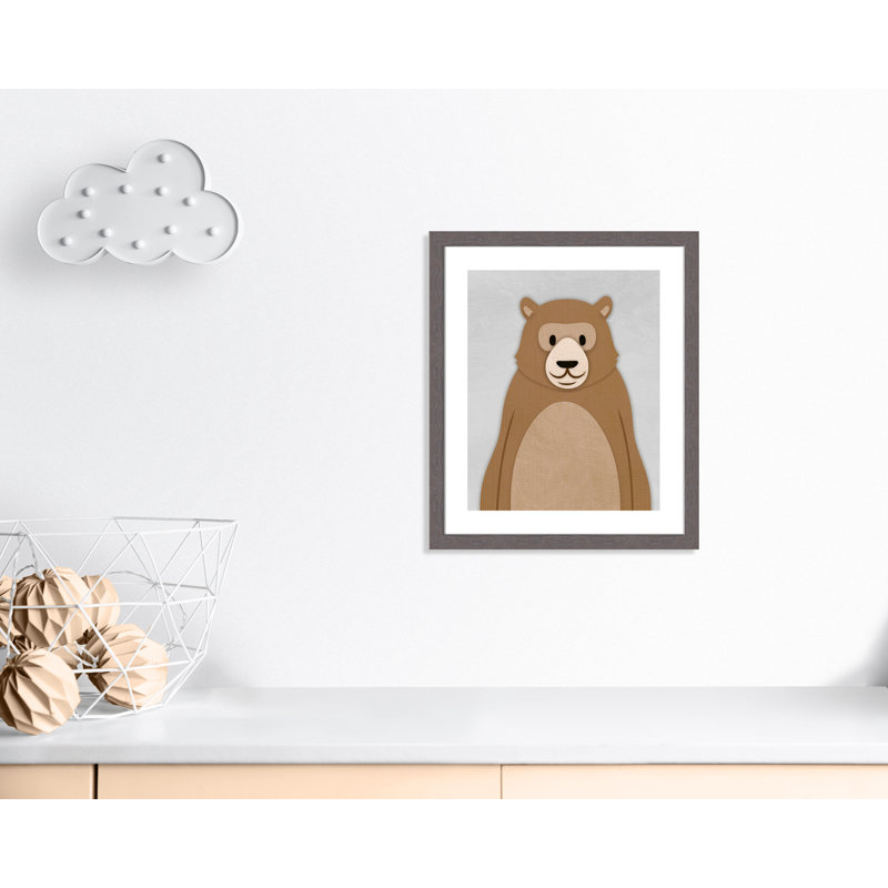Adhésif décoratif Cheery Bear, H 24,5 po x l 20,5 po x P 0,6 po, Encadré plat à grain de bois gris