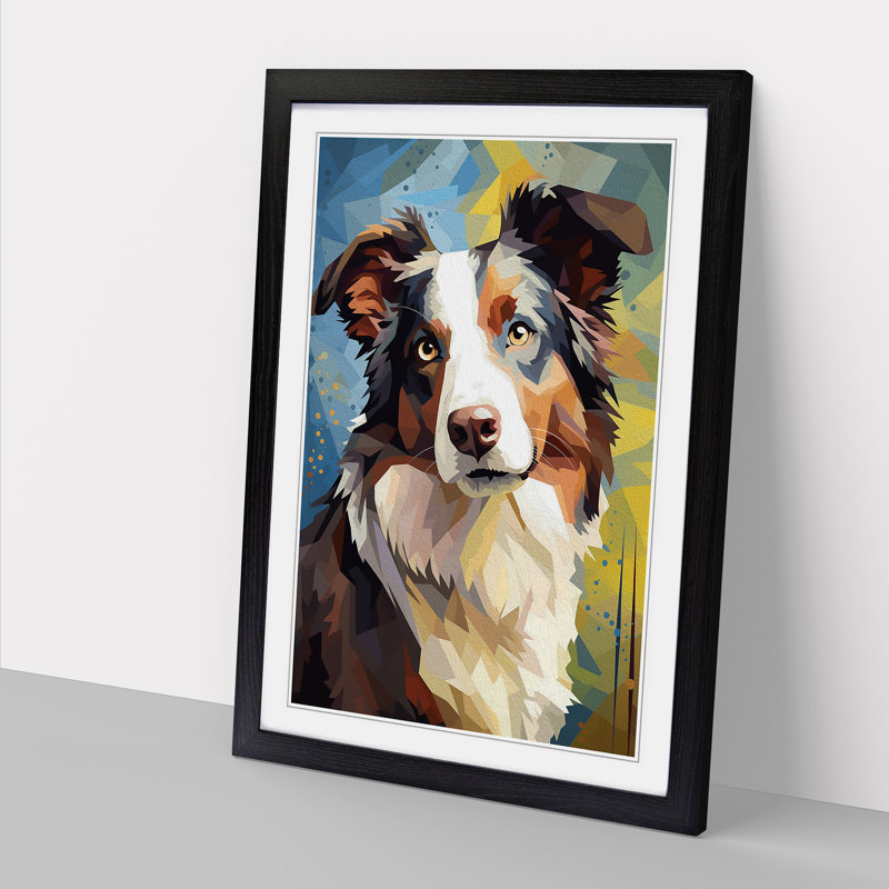Border Collie Cubism - Framed Print, Black Framed, 46cm H x 34cm W x 2cm D