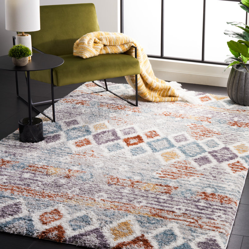 Tapis bleu rouille / ivoire Evangelyn, Rectangulaire 8 pi x 10 pi