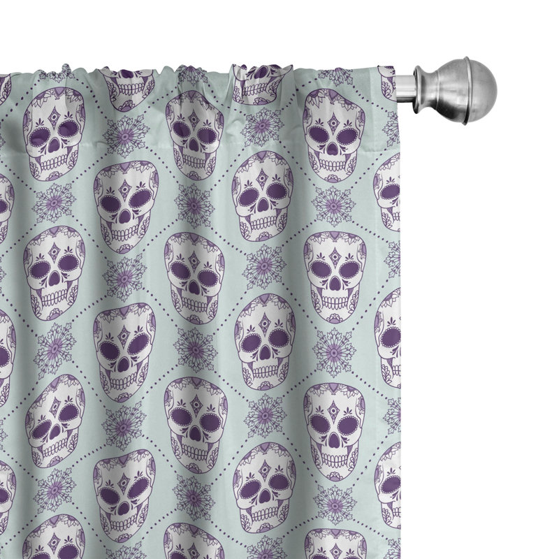 Sugar Skull Floral Semi-Sheer Rod Pocket Curtain Panels, 28" x 84"