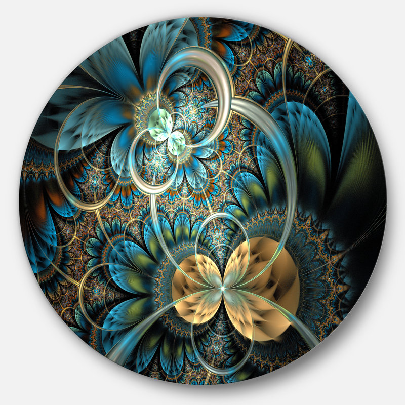 «Symmetric Blue Gold Fractal Flower», impression, H 11 po x l 11 po x P 1 po, Métal