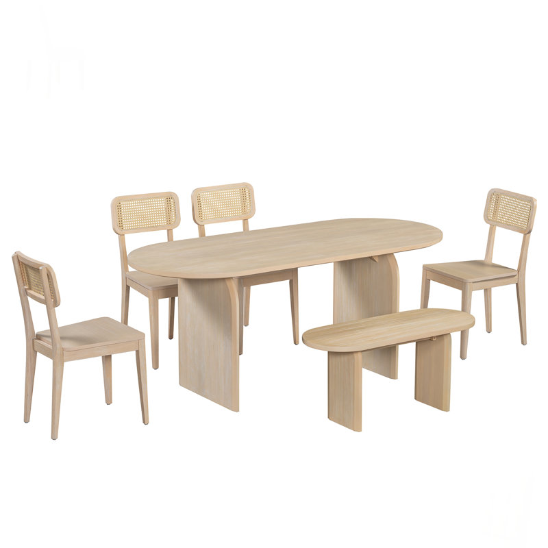 Kitchen Table Chairs Set for 6, Natural