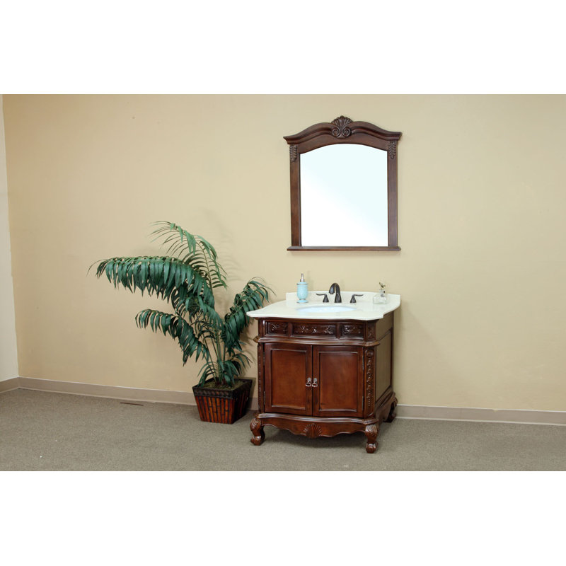 Medium Walnut Crown Top Full Length Vanity Mirror