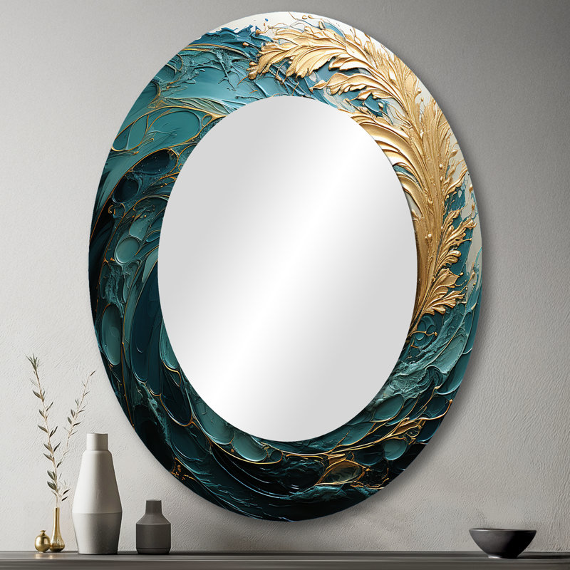 Miroir mural ovale doré bleu sarcelle, 43 po x 33 po