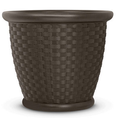 Suncast 18 in. W x 18 in. D Resin Planter with Wicker Design (Set of 2), Made in the USA