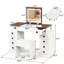 Bureau de meuble-lavabo lumineux à intensité variable avec beaucoup de rangement. 10 tiroirs, blanc et noyer. Miroir rabattable pour optimiser l'espace. Doux et confortable tiroirs de tabouret à DEL. Économie. Confortable