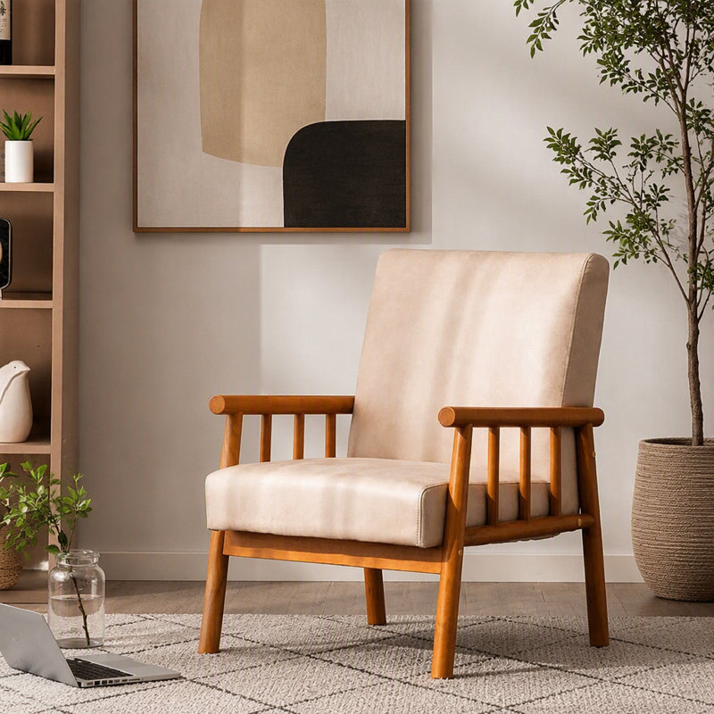 Fauteuil de style moderne Mid-Century de 25 po de largeur, chameau clair, Chameau clair