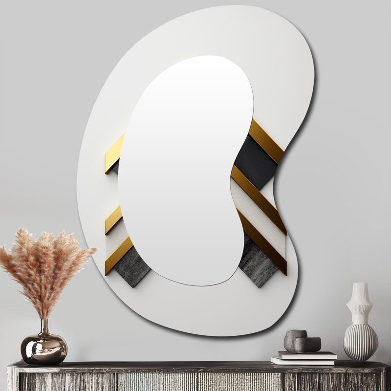 Miroir mural asymétrique moderne gris, gris et blanc, 39 po x 28 po