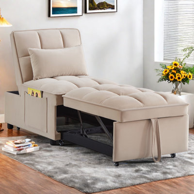 4 In1 Multi-Function Single Sofa Bed With Storage Pockets,Tufted Single Pull-Out Sofa Bed With Adjustable Backrest And Pillows ,Convertible Chaise Lounge