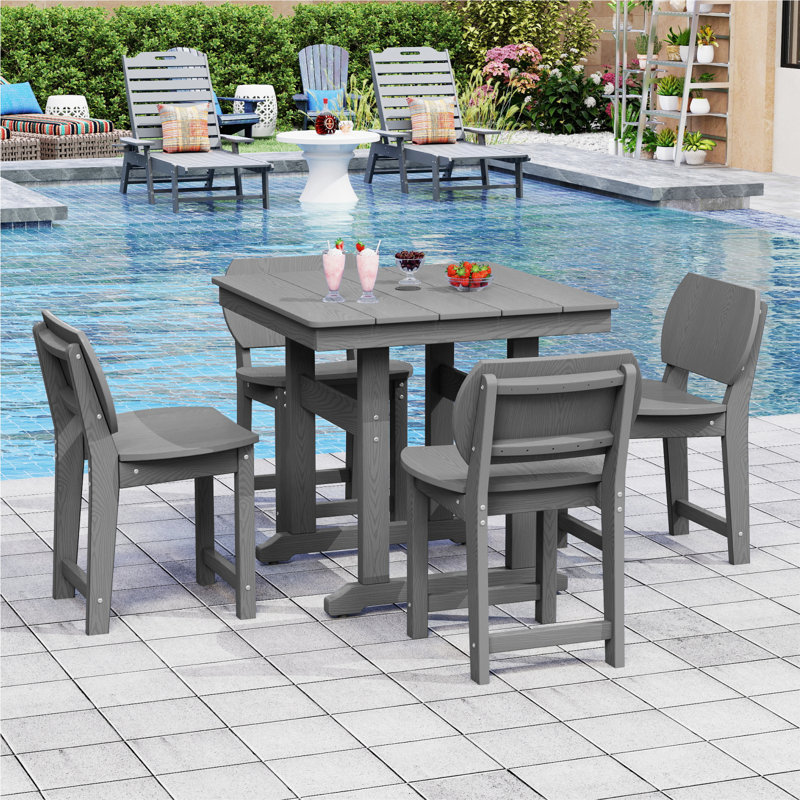 Small Space 4 - Person 32.1"  Square Dining Set Outdoor Poly Patio Chair with Table  All-weather Waterproof, Gray