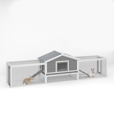 2-Story Large Wooden Rabbit Hutch Pet House With Ramps, Lockable Doors, Run Area And Asphalt Roof For Outdoor Use,Easy To Assemble And Durable With  Cleaning Tray And Waterproof Roof