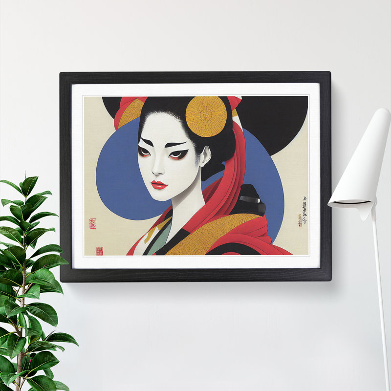 Spirited Geisha - Single Picture Frame Painting, Black Framed, 46cm H x 64cm W x 2cm D