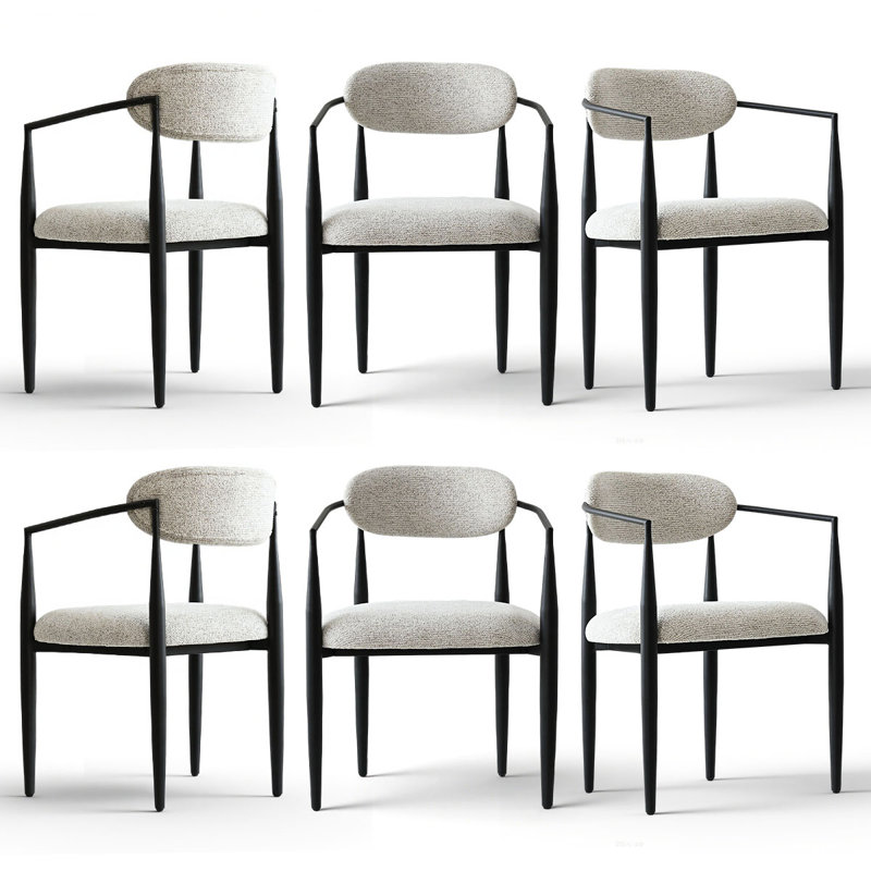 Fauteuils de salle à manger rembourrés en chenille avec dossier ouvert (ensemble de 6), Beige