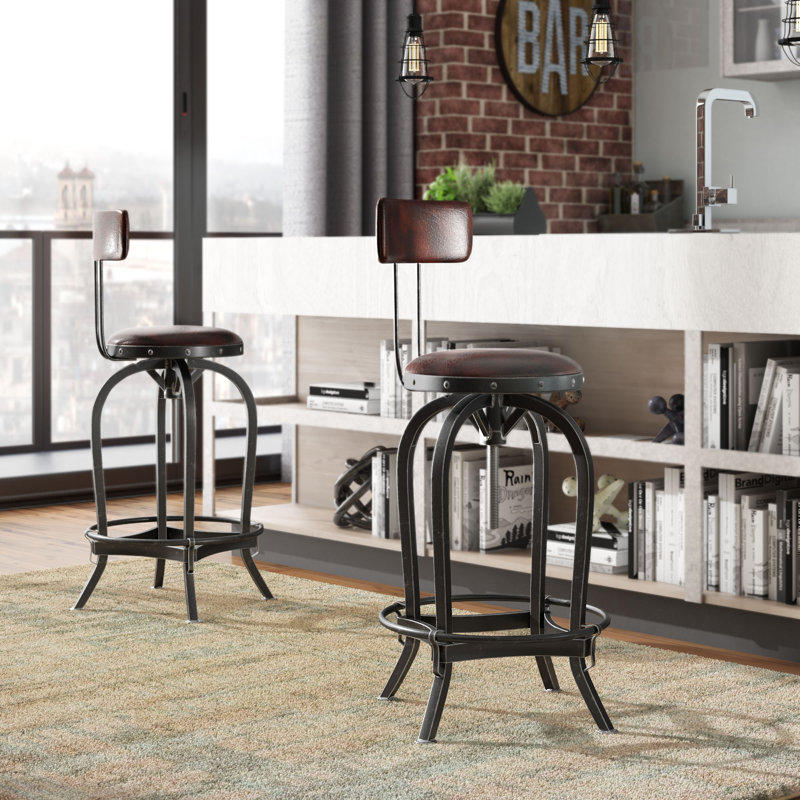 Oswalt Swivel Upholstered Adjustable Height Counter Stool, Brown