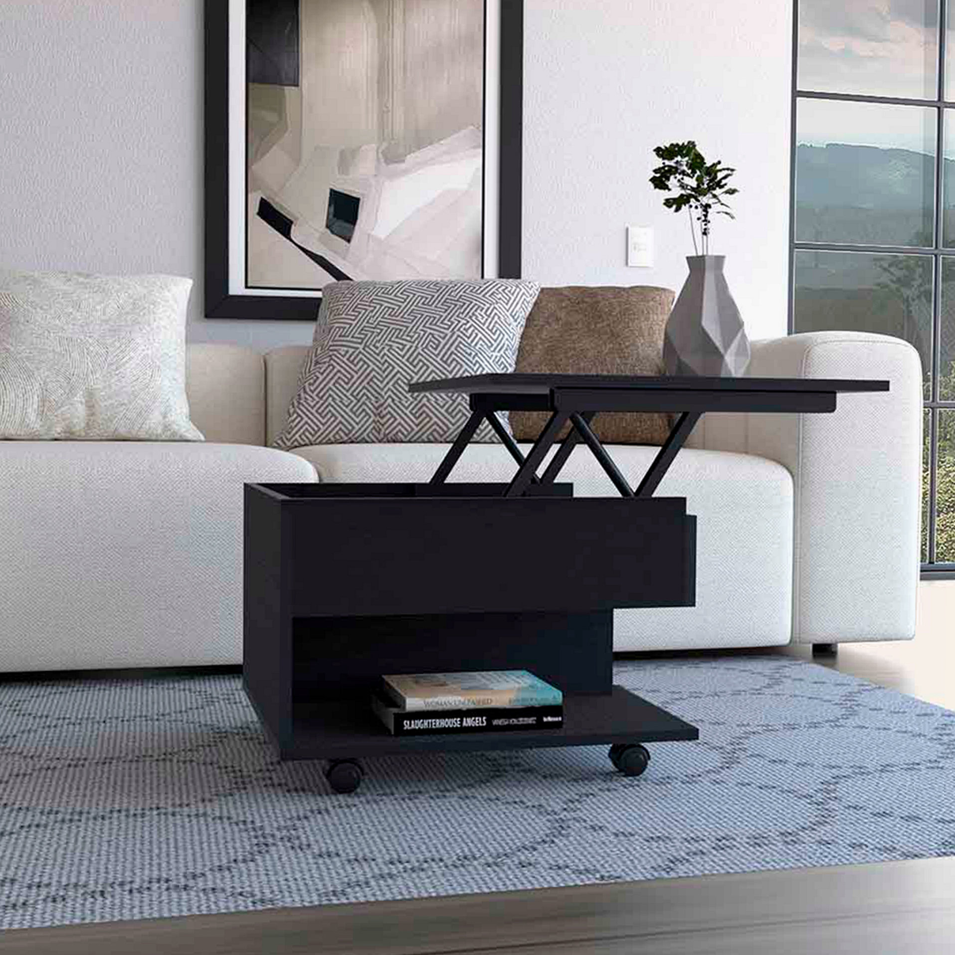 Latitude Run® Luanda Lift Top Coffee Table, Casters, One Shelf