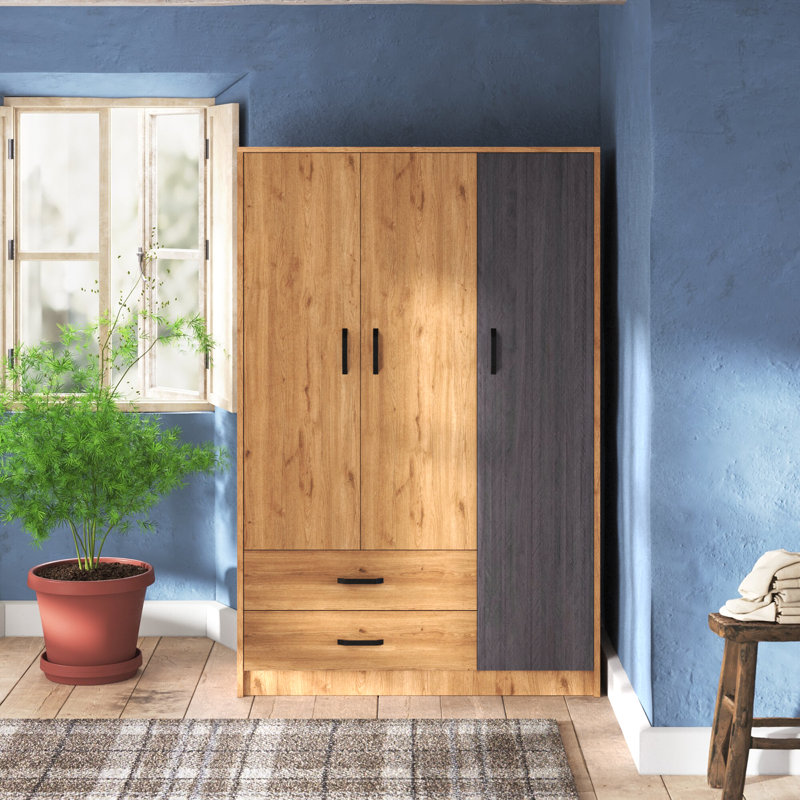 Vianne 3 Door Manufactured Wood Wardrobe, Oak/Grey/Black