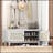 Boho Rattan Entryway Bench With Storage, Cushioned Shoe Bench With Double Doors, Wooden Shoe Organizer For Hallways-1941398659