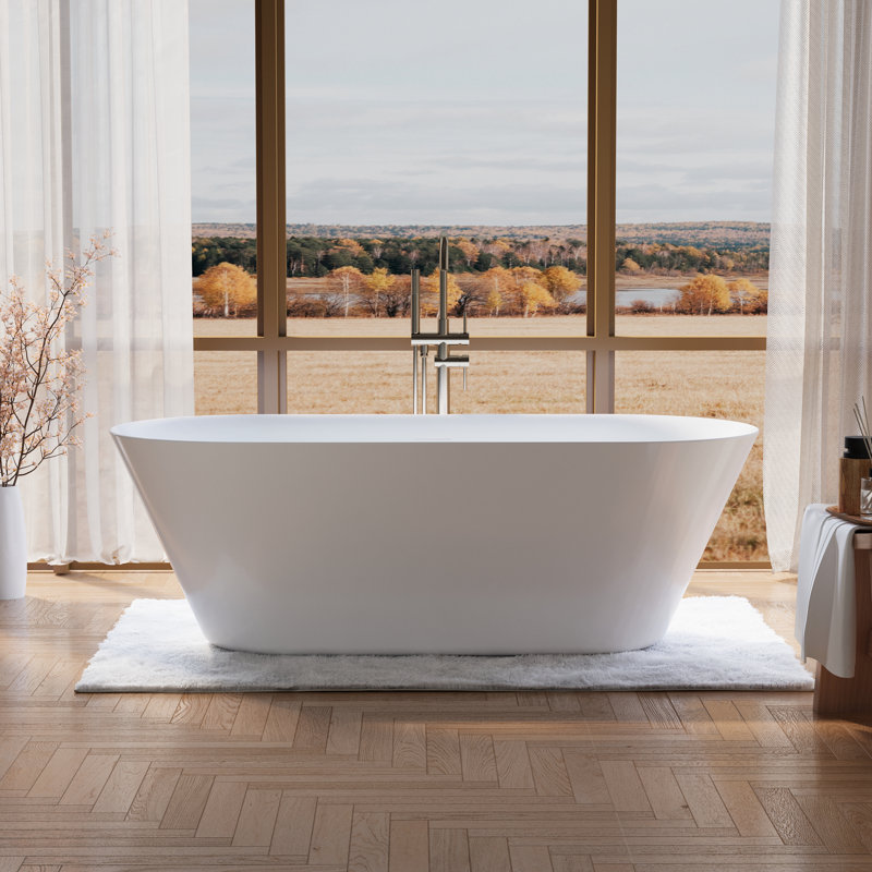 71 Inch,77-Gallon Freestanding Soaking Bathtub, 100% Pure Virgin Acrylic With Drain And Overflow,Glossy White