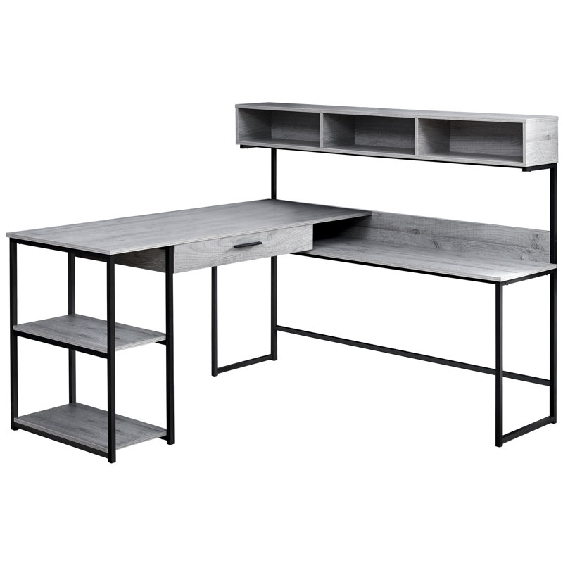 Giordano L-Shaped Metal Base Computer Desk, Gray/Black