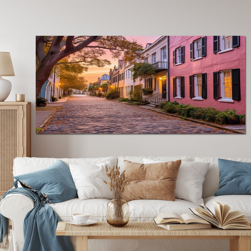 Art mural de Caroline du Sud, charme historique de Charleston, 34" H x 44" W, Black Picture Framed