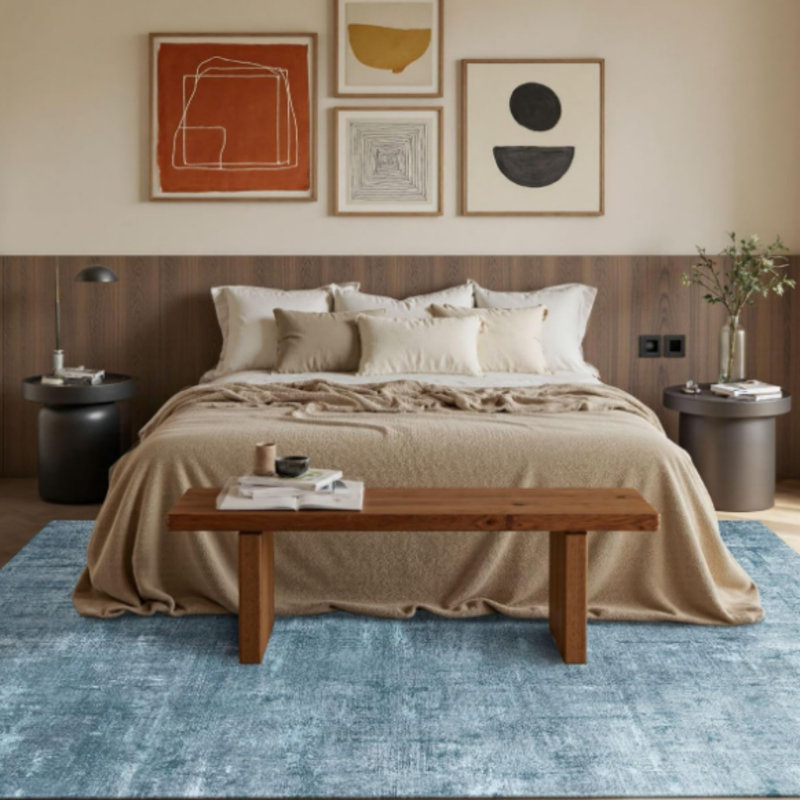 Distressed Blue Abstract Area Rug 5 x 7 Ft for Bedroom, Blue Gray