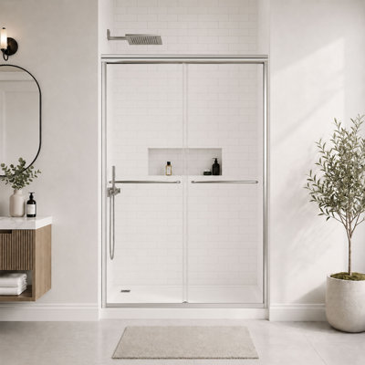Cascada 44-48" W x 76" H Double Sliding Frame Shower Door with 1/4"（6mm） Clear Tempered Glass, Chrome