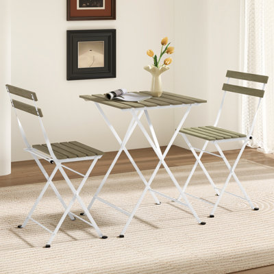 3 Pcs Patio Acacia Wood Bistro Set Bistro Table With 2 Folding Chairs Slatted Seat by Ebern Designs