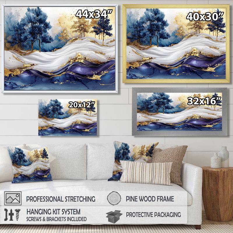 Jaceon Golden Trees Aurora Over The Marble Peaks II - Abstrait paysages, art mural, Reproduction encadrée d'une seule photo
