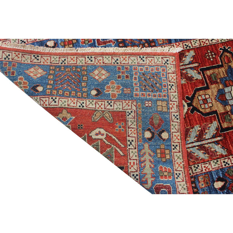 Tapis unique rouge / bleu / gris noué à la main de haute qualité