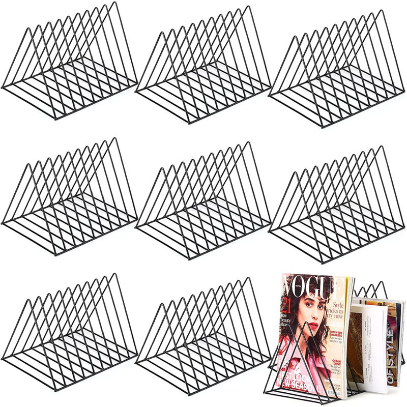 Ensemble de 9 pochettes de rangement pour dossiers triangulaires 9 fentes pour dossiers de magazines en fer