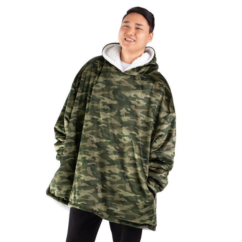 Couverture en sherpa à capuche portable, Camouflage - vert forêt, Adulte