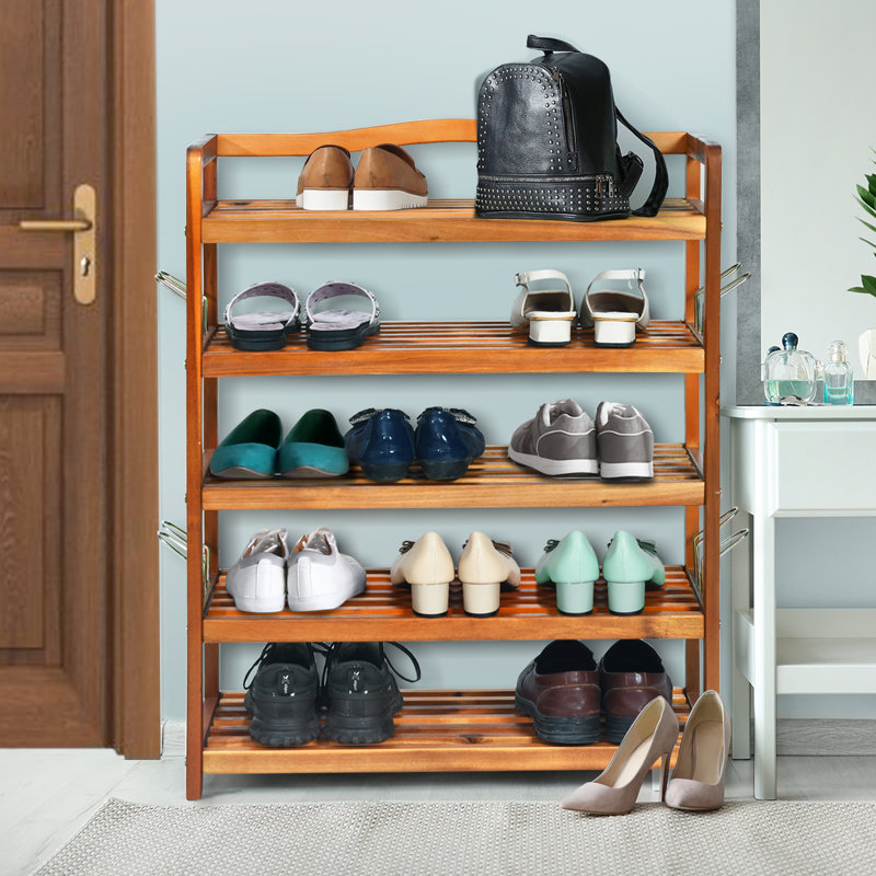 Range-chaussures autoportant en bois robuste à 5 niveaux pour 18 paires