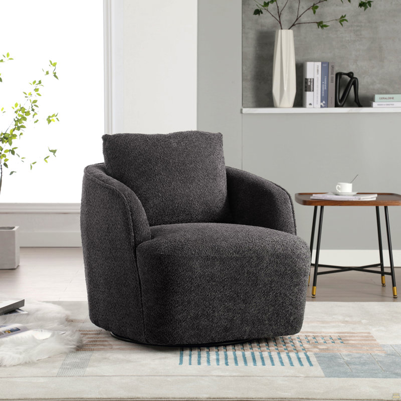 Fauteuil demi-tonneau pivotant rembourré 30,3 po et fauteuil simple d'appoint rond Boucle, Gris anthracite
