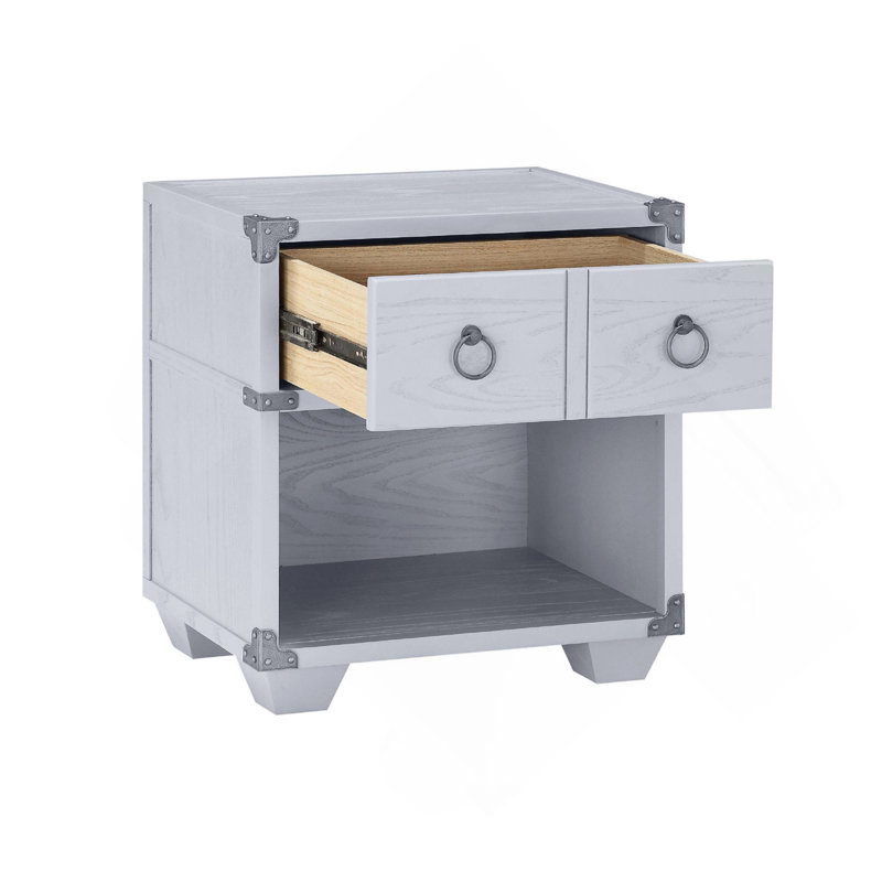 Table de chevet 1 tiroir avec un compartiment ouvert au fini gris