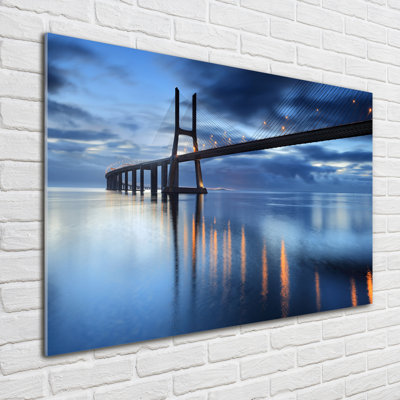 Glass Print Wall Art 100X70cm Image Printed On Glass Decorative Wall Picture Behind Toughened / Tempered Safety Real Glass For Kitchen & Living Room Theme:Illuminated Bridge