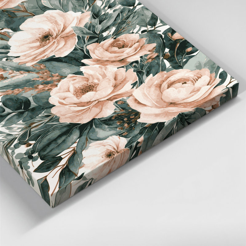 Aquarelle, art floral sur toile beige, H 20 po x l 24 po