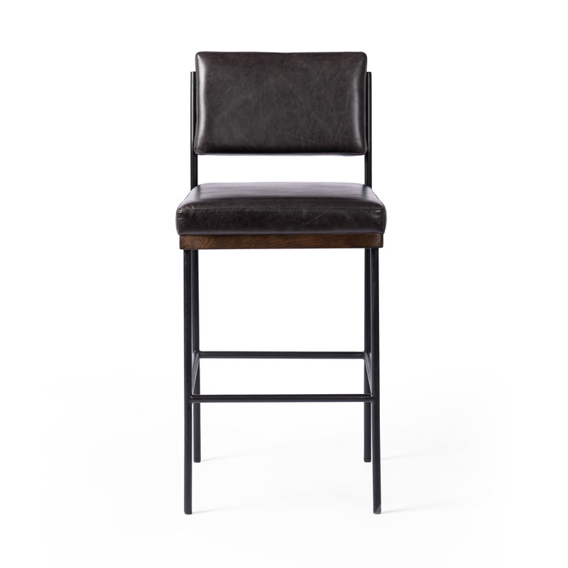 Benton Upholstered Stool with Metal Frame, Sonoma Black/Genuine Leather, Bar Stool (30.3" Seat Height)