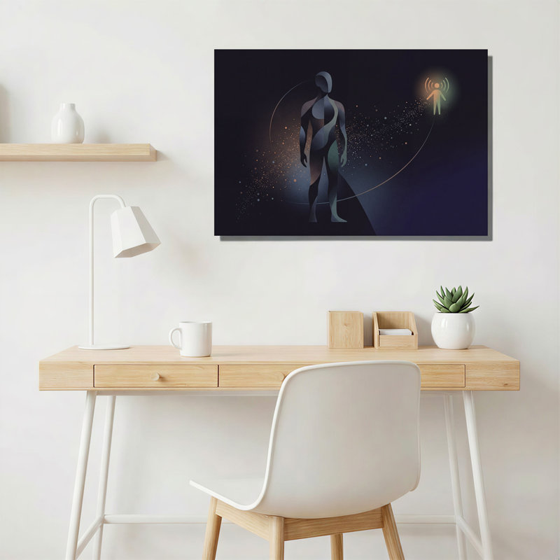 Art mural bleu sur toile avec des particules numériques, H 20 po x l 30 po
