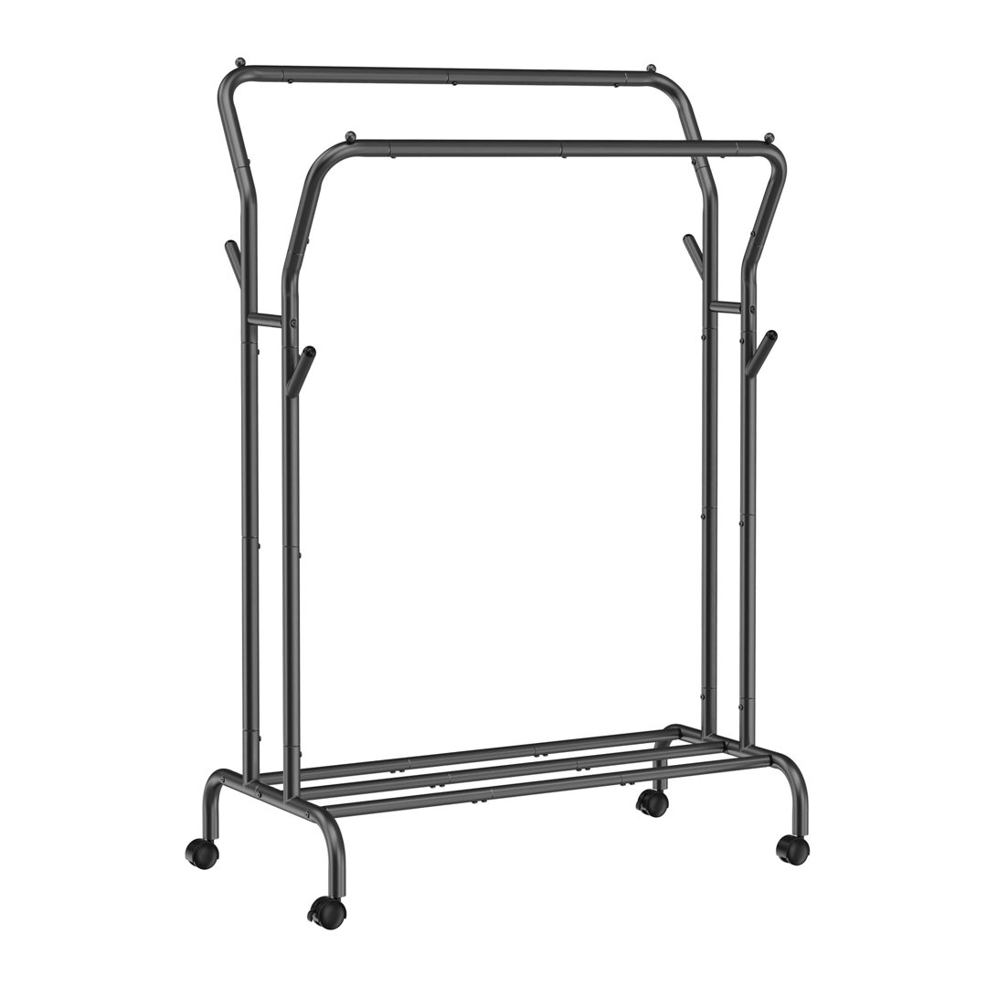 Double Clothes Rail With Wheels And Shelf, Max. Load 100 Kg
