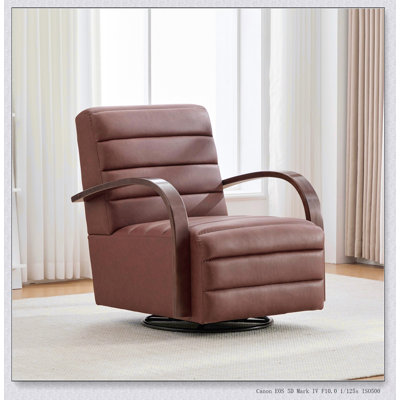 Upholstered Swivel Accent Chair with Solid Wood Armrests and Channel Tufting for Comfortable Lounge Reading
